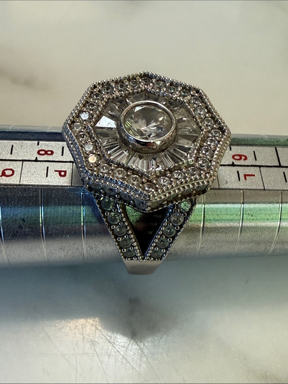 Silver art deco statement ring, size 7